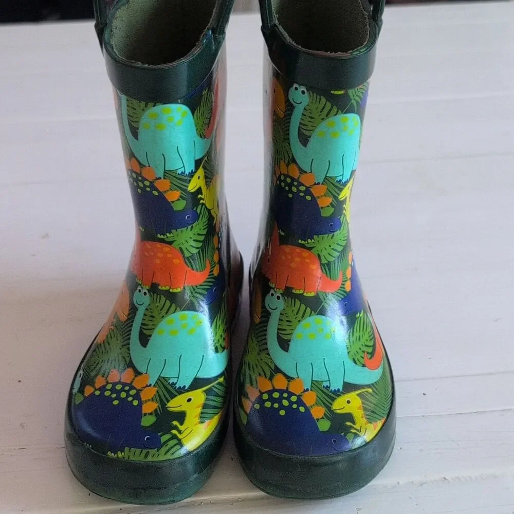 LandChief Dinosaur Rain Boots Kid Size 10 Dino World Green Waterproof Pull On 10